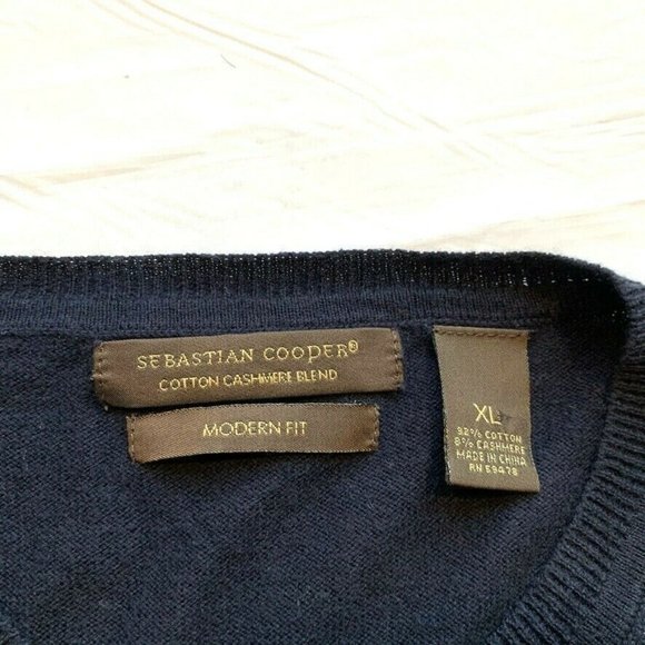 Sebastian Cooper Cotton Cashmere Blend Argyle Sweater Modern Fit Knit V Neck XL - Picture 5 of 11